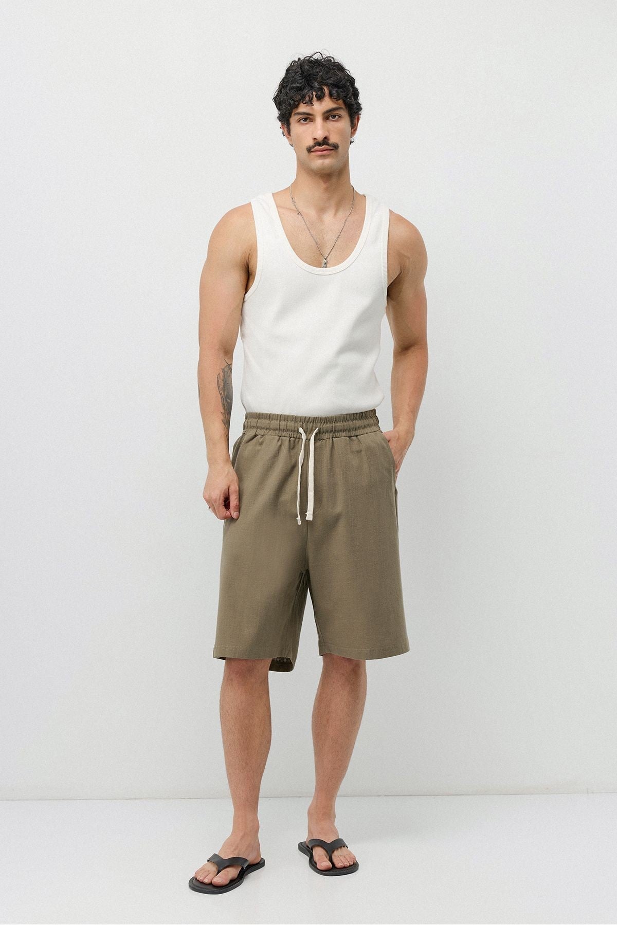 Basic Oversize Keten Şort