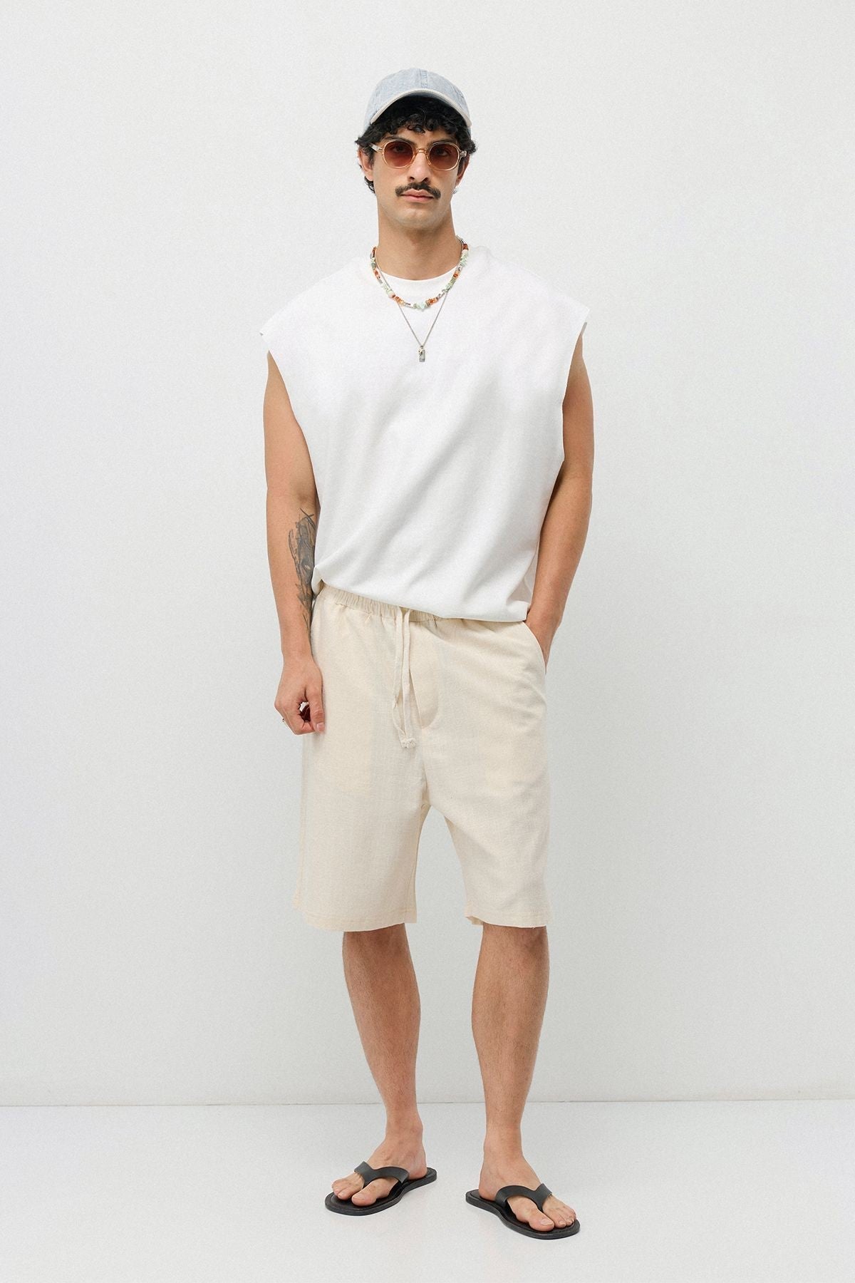 Basic Oversize Keten Şort