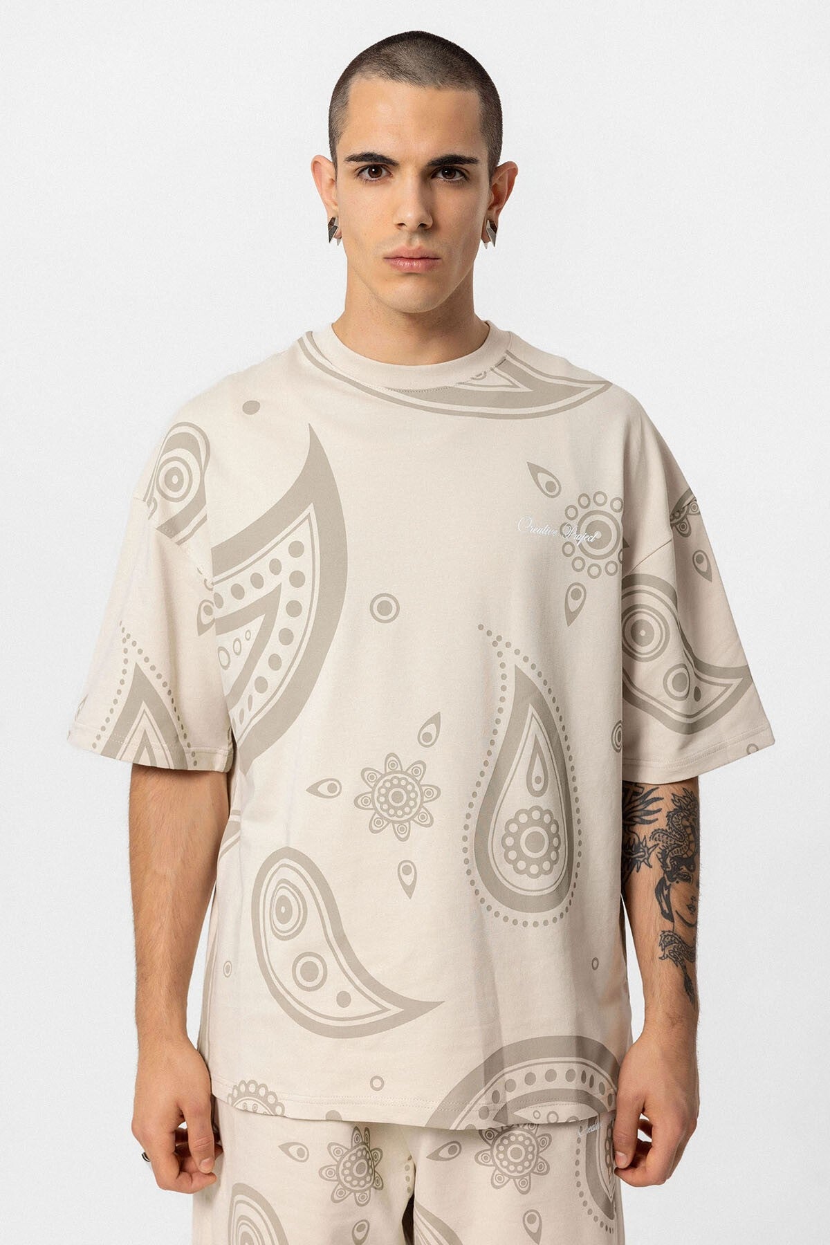 Oversize Desenli Şort Tişört Takım