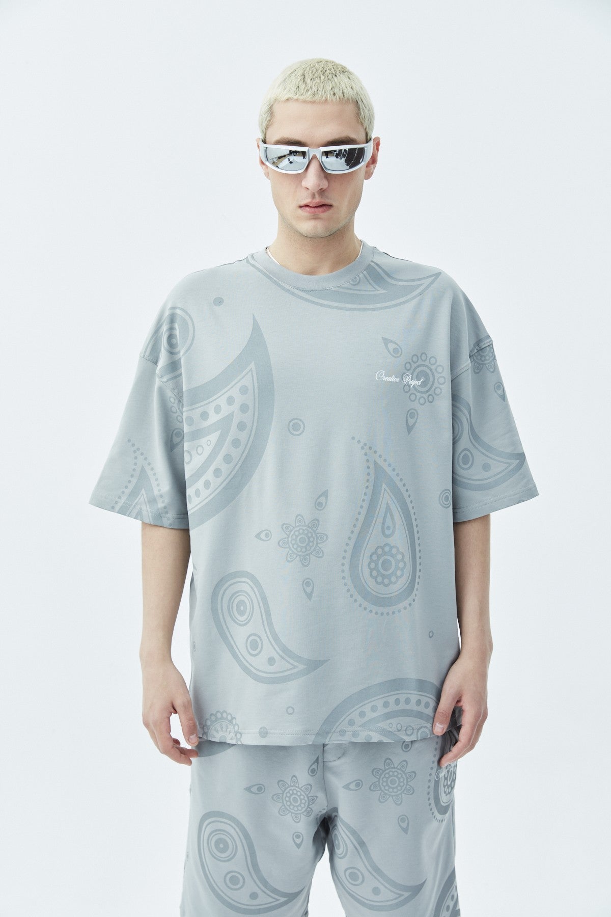 Oversize Desenli Şort Tişört Takım
