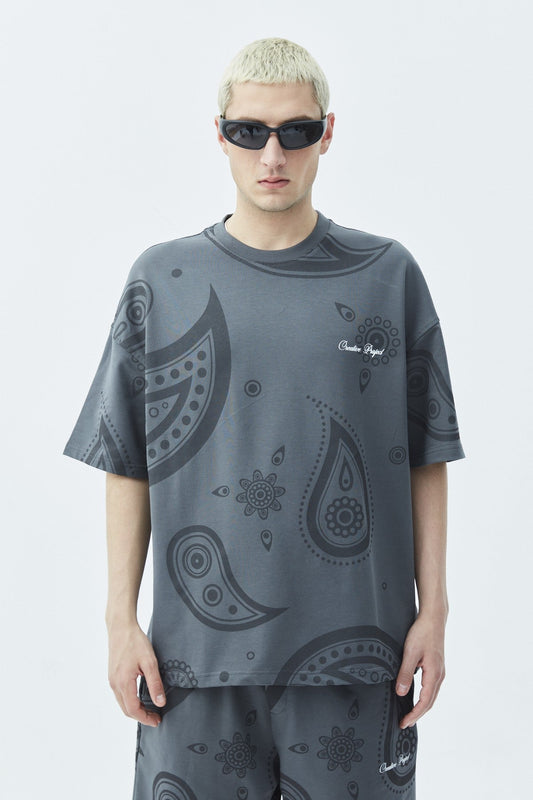 Oversize Desenli Şort Tişört Takım
