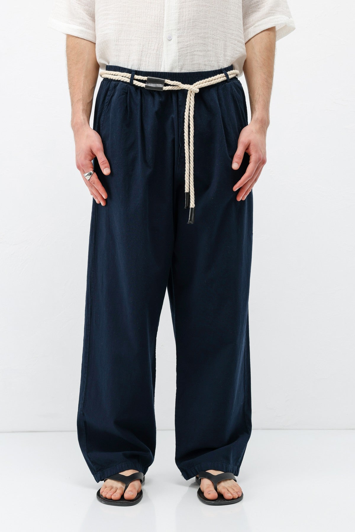 Kemer Detaylı Oversize Keten Pantolon