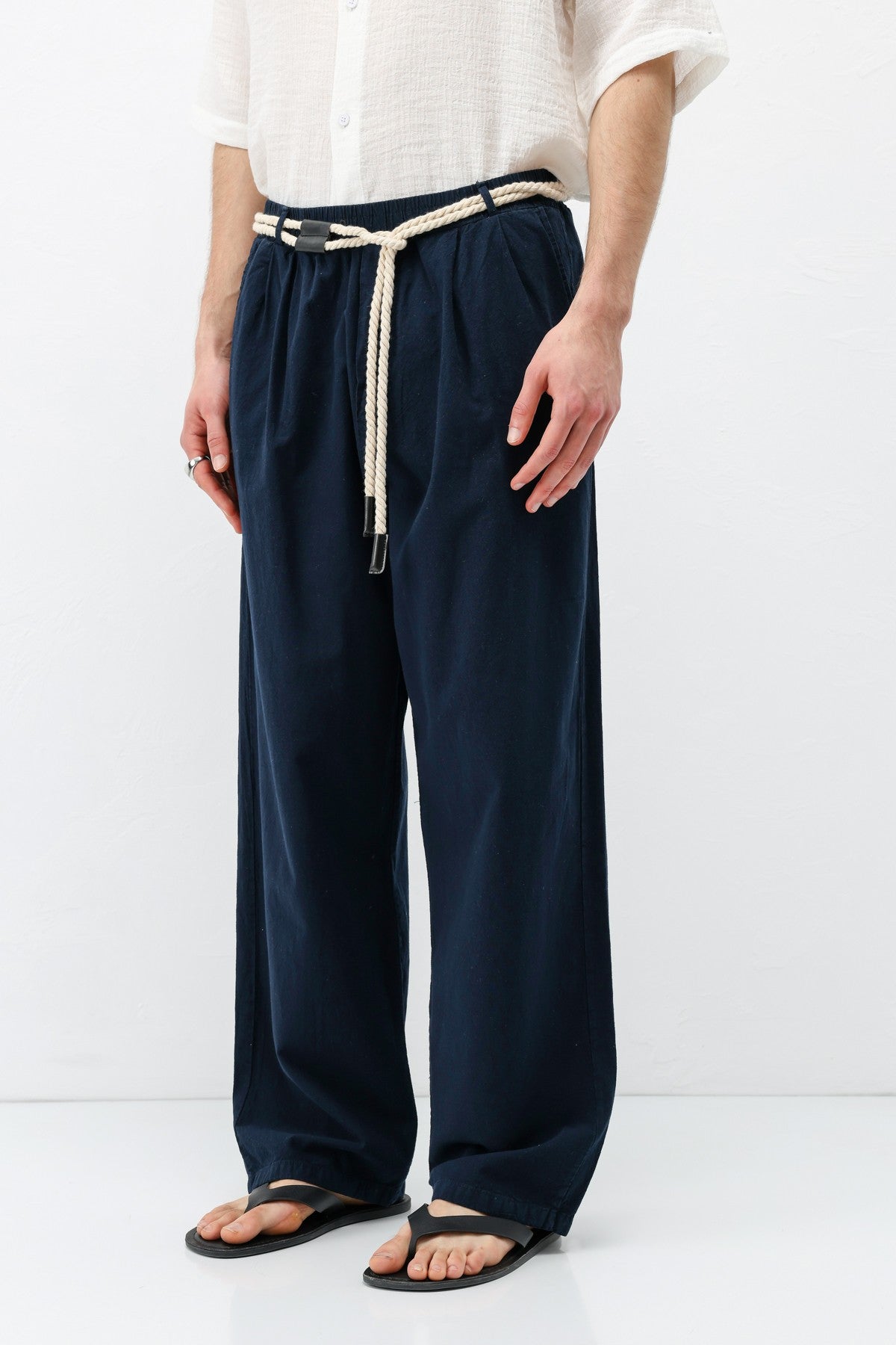 Kemer Detaylı Oversize Keten Pantolon