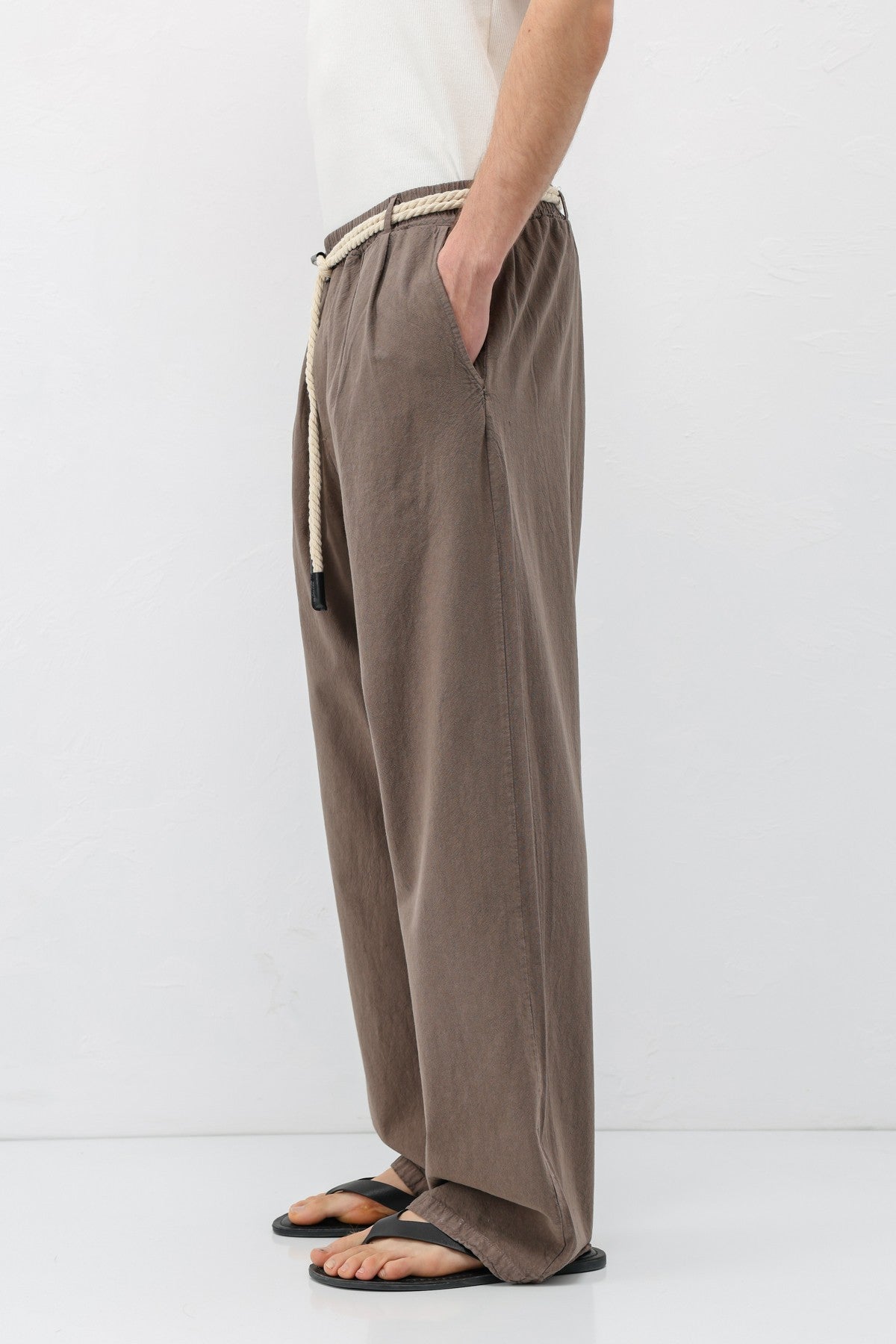 Kemer Detaylı Oversize Keten Pantolon