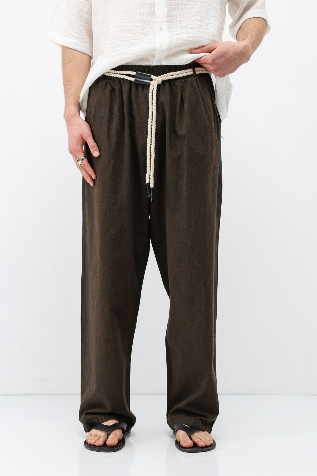 Kemer Detaylı Oversize Keten Pantolon