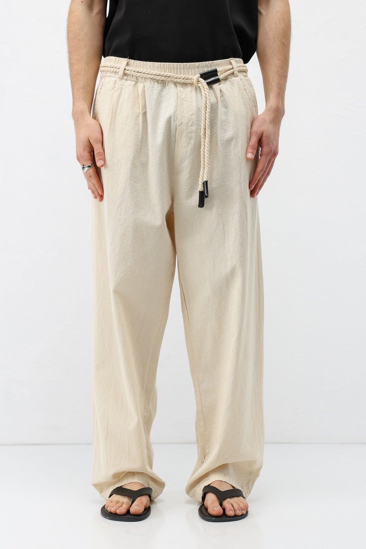 Kemer Detaylı Oversize Keten Pantolon