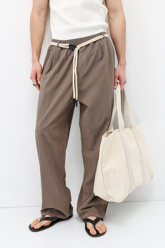 Kemer Detaylı Oversize Keten Pantolon