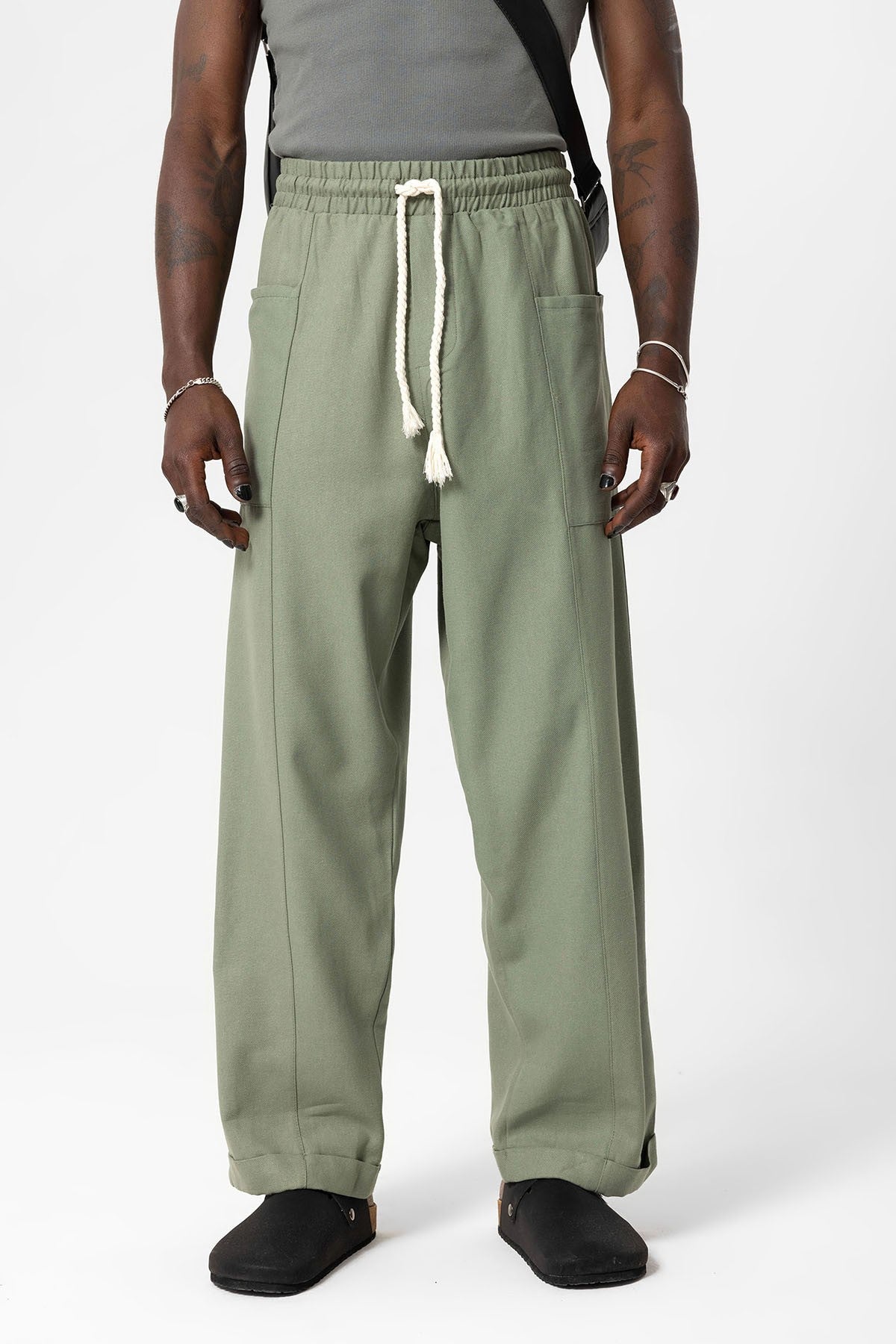 Yan Cepli Baggy Keten Pantolon