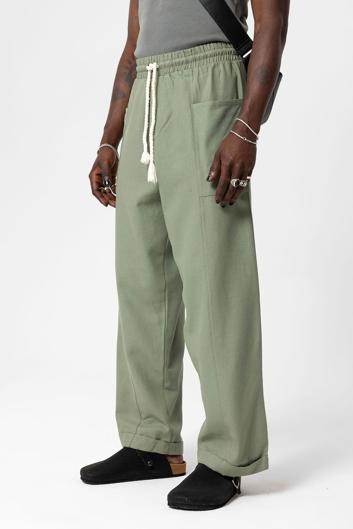 Yan Cepli Baggy Keten Pantolon
