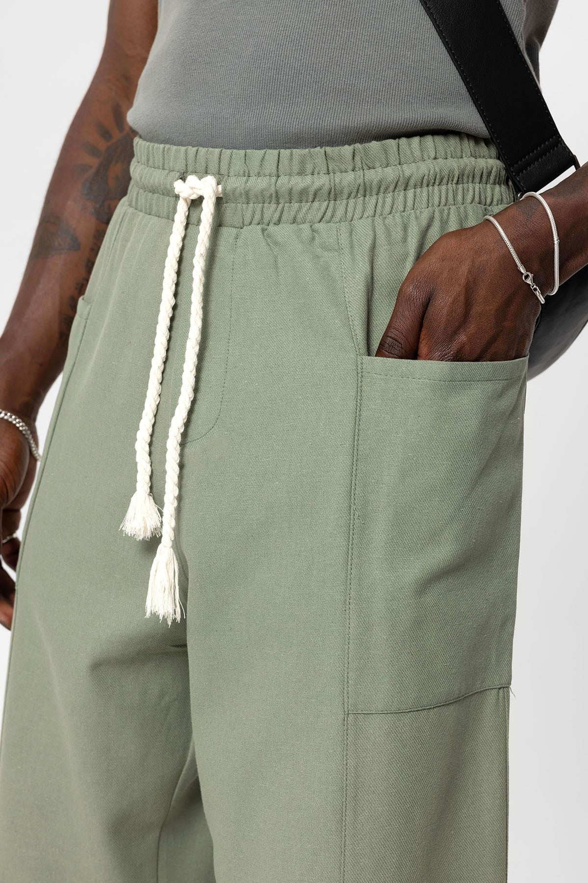 Yan Cepli Baggy Keten Pantolon