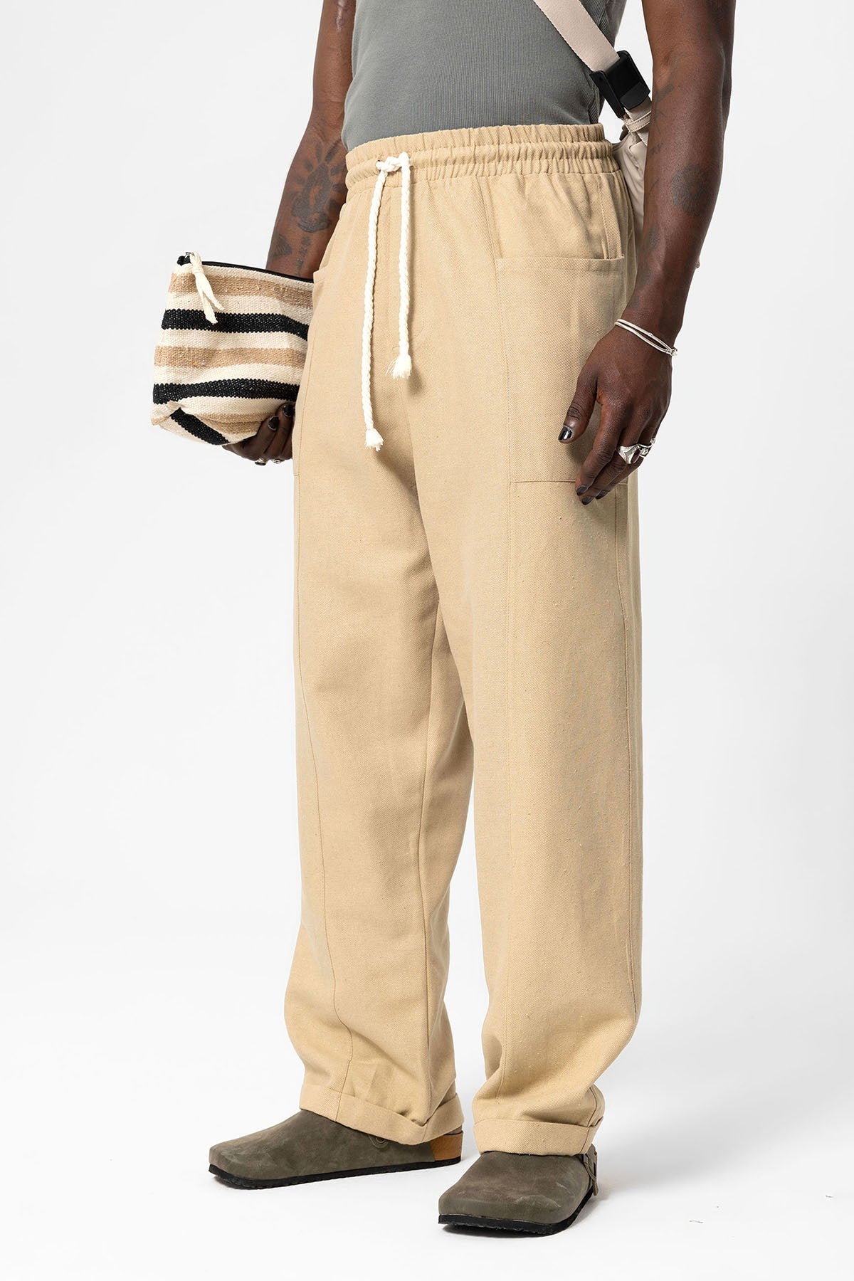 Yan Cepli Baggy Keten Pantolon