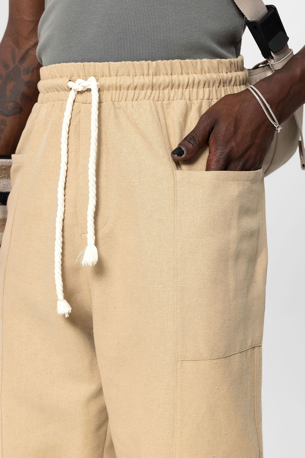 Yan Cepli Baggy Keten Pantolon