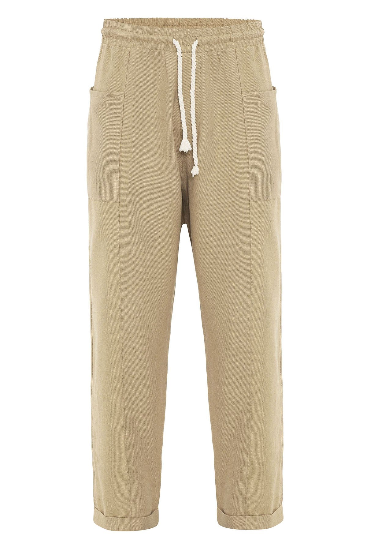 Yan Cepli Baggy Keten Pantolon