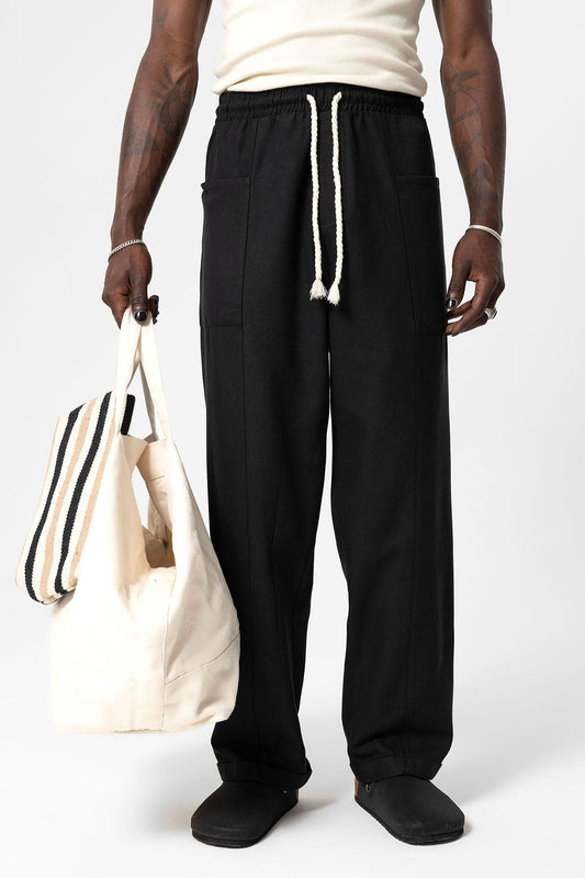 Yan Cepli Baggy Keten Pantolon