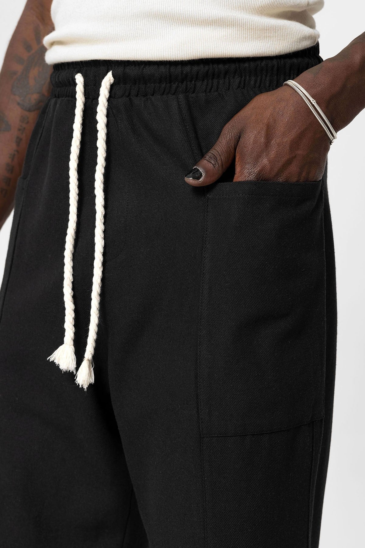 Yan Cepli Baggy Keten Pantolon
