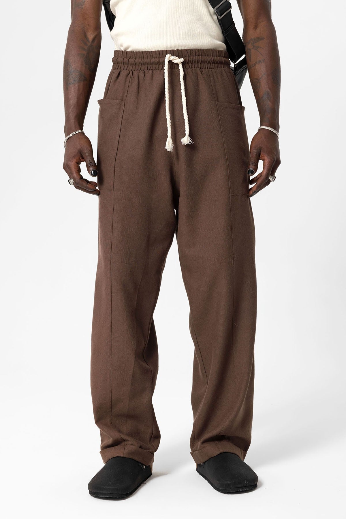 Yan Cepli Baggy Keten Pantolon