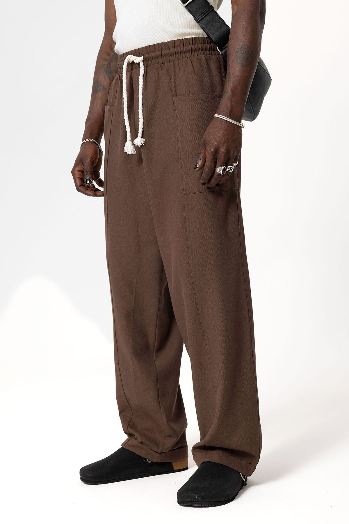 Yan Cepli Baggy Keten Pantolon