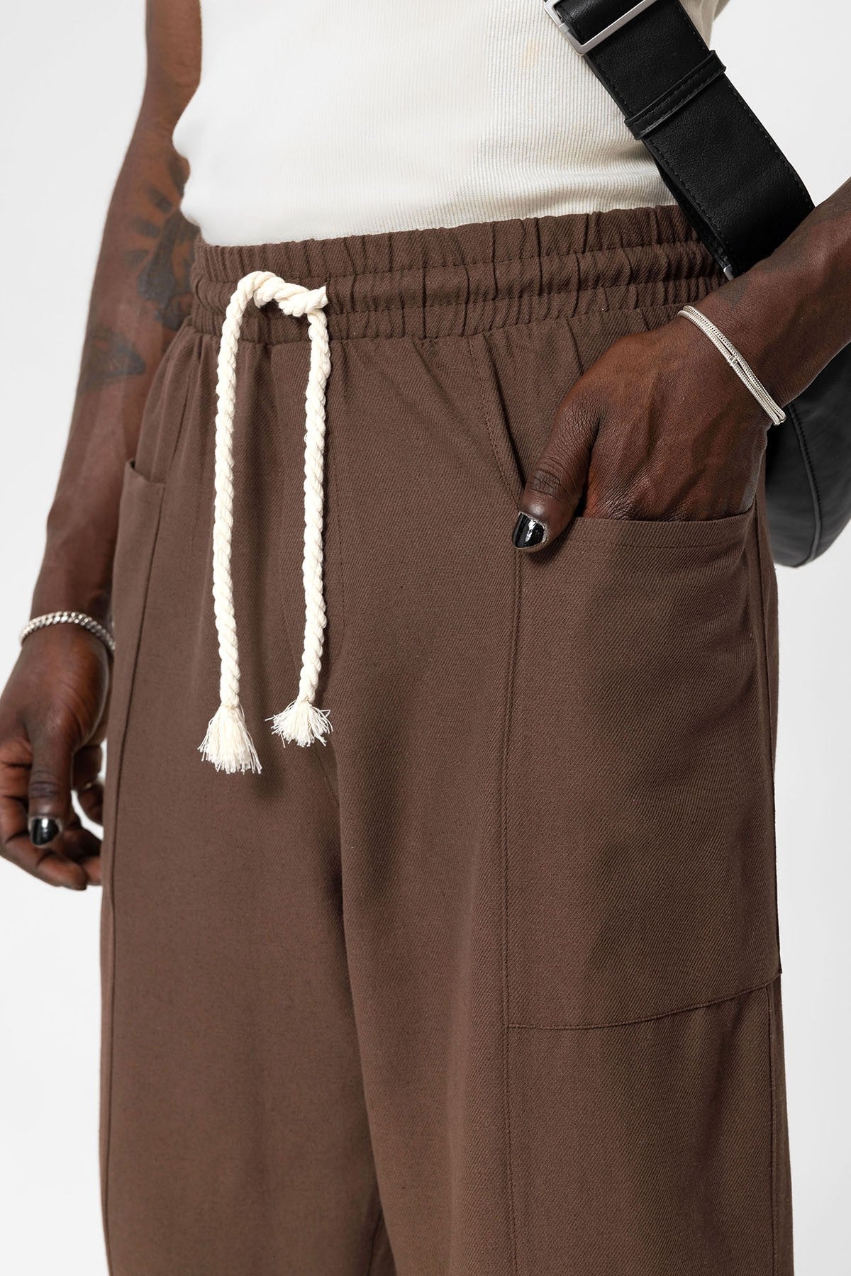 Yan Cepli Baggy Keten Pantolon