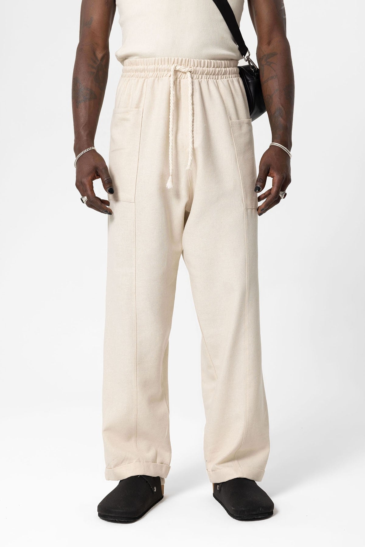 Yan Cepli Baggy Keten Pantolon