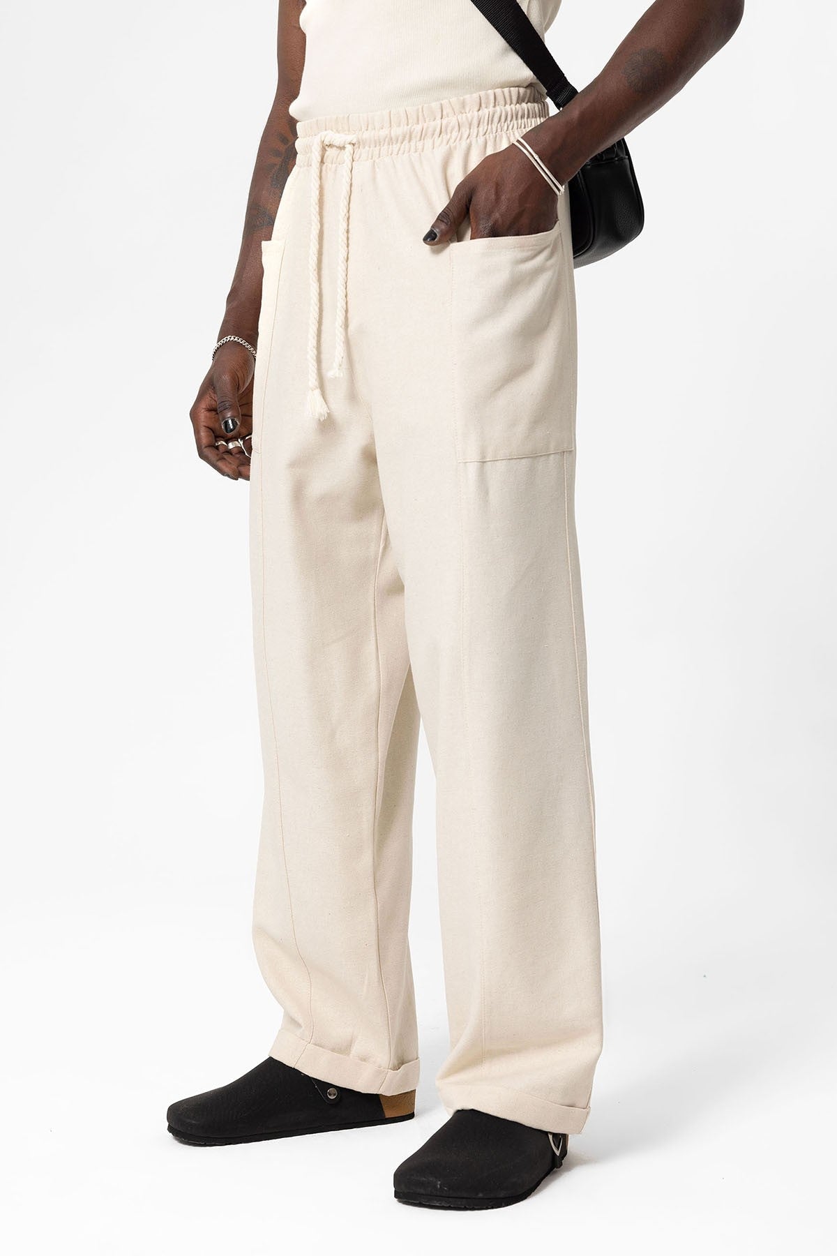 Yan Cepli Baggy Keten Pantolon