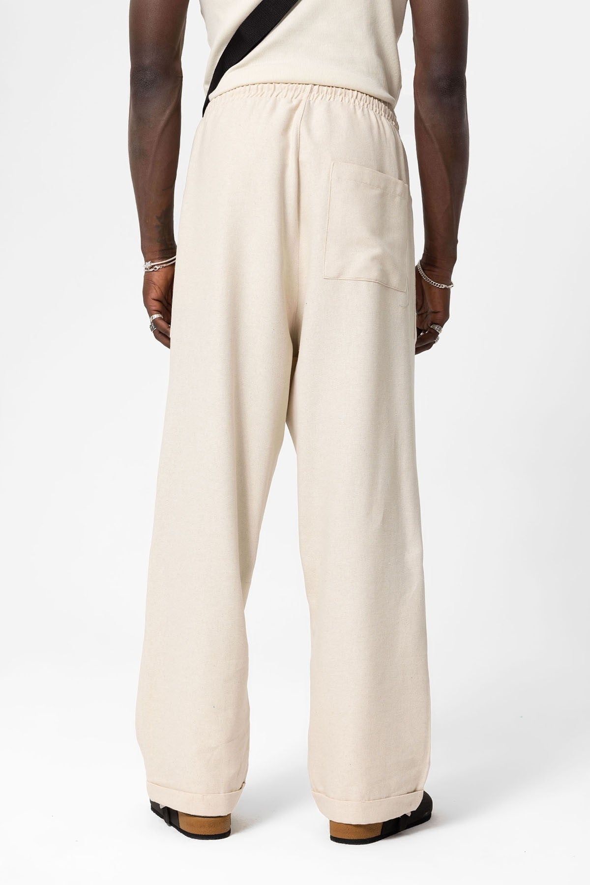 Yan Cepli Baggy Keten Pantolon