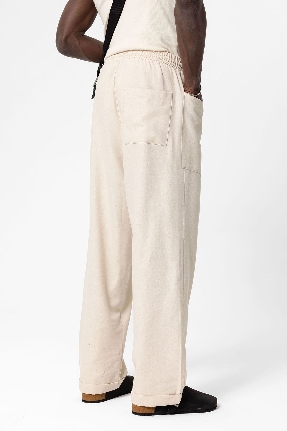 Yan Cepli Baggy Keten Pantolon