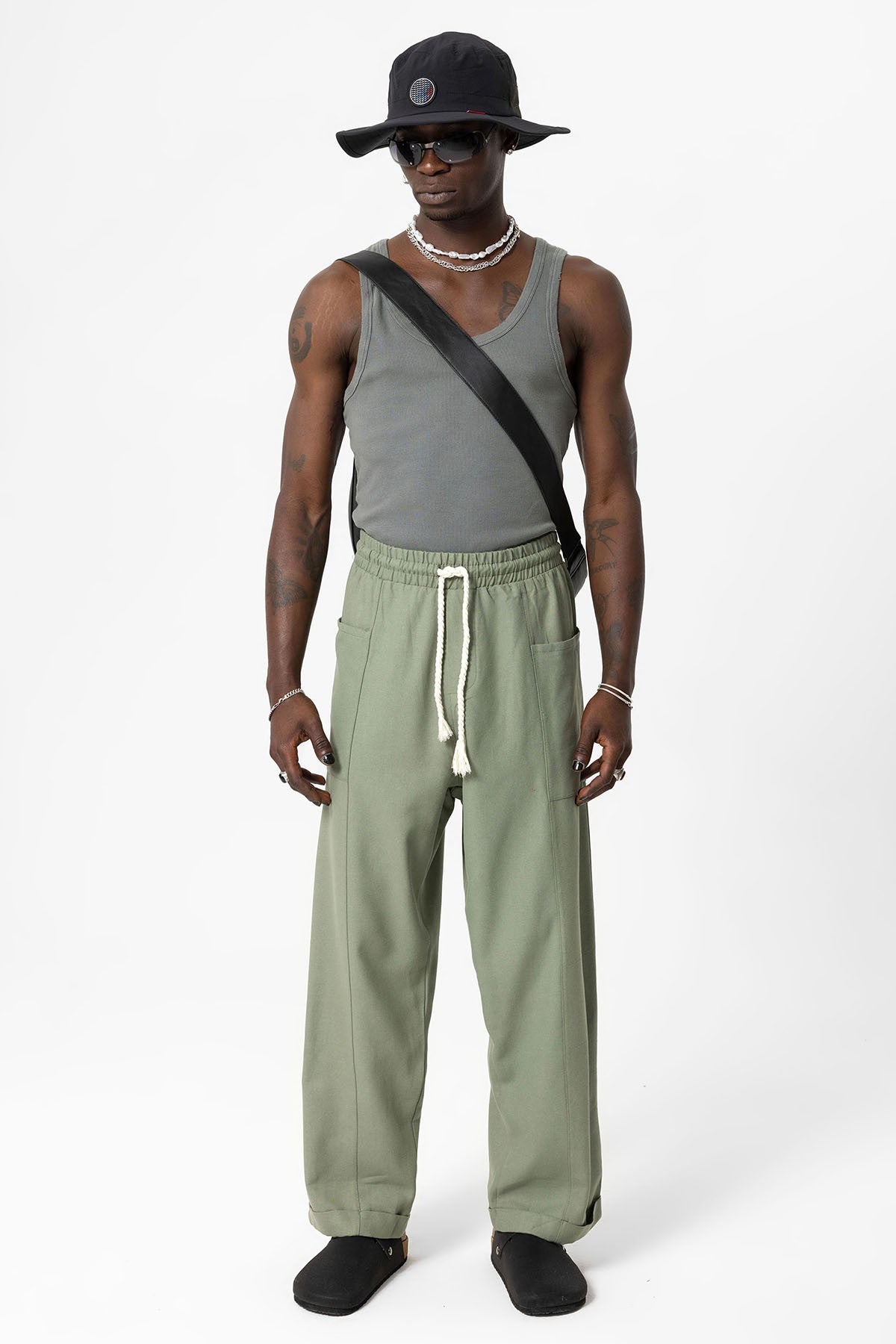 Yan Cepli Baggy Keten Pantolon