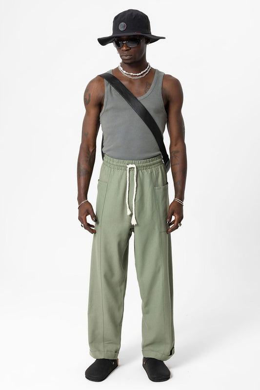 Yan Cepli Baggy Keten Pantolon