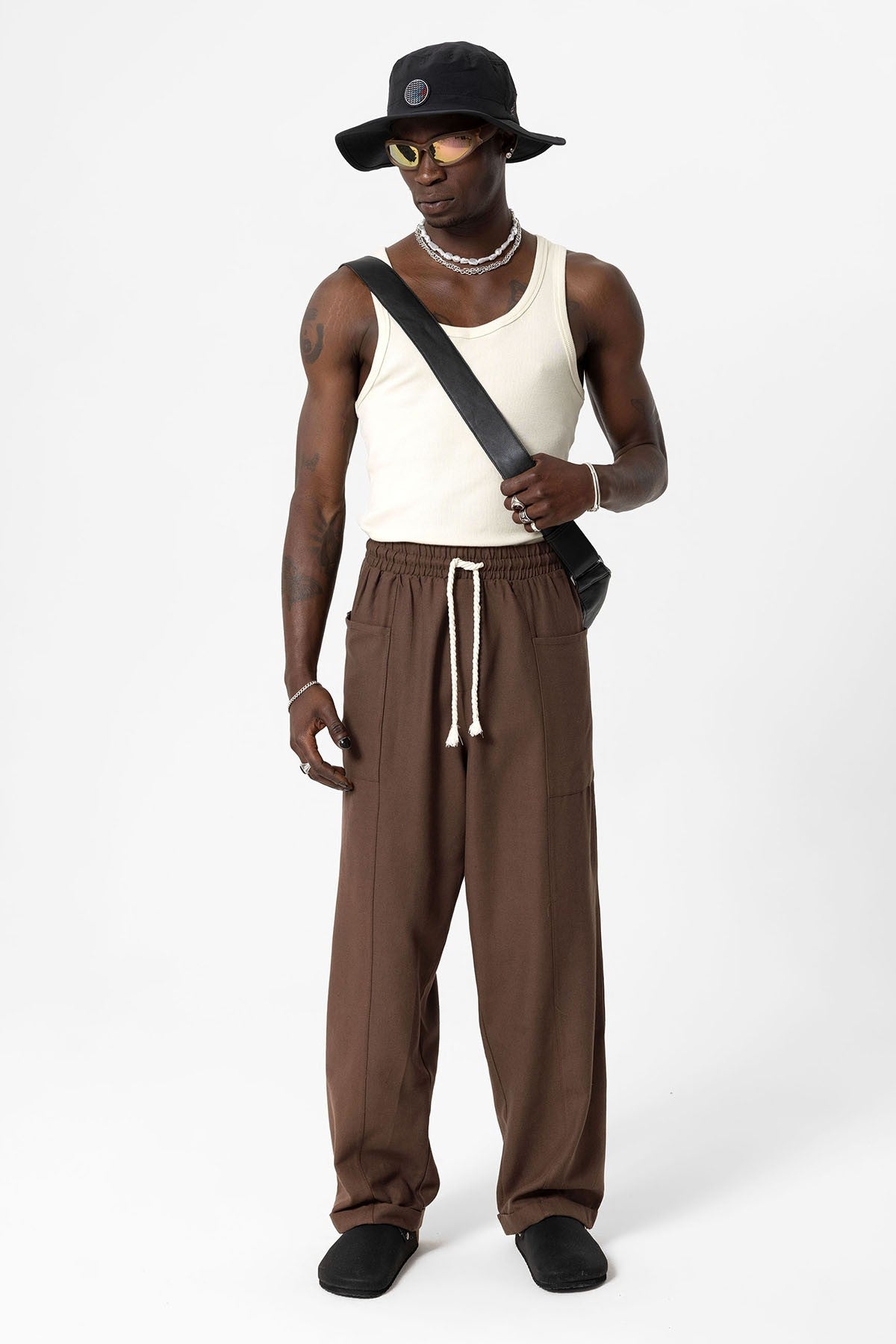 Yan Cepli Baggy Keten Pantolon