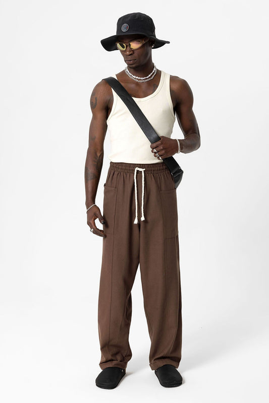 Yan Cepli Baggy Keten Pantolon