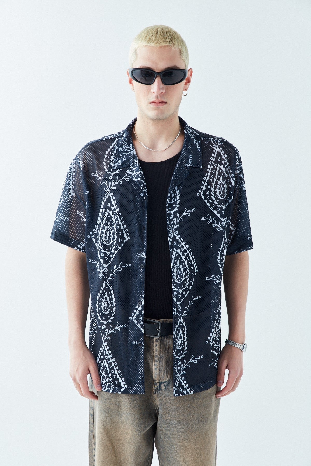Desenli Fitilli Oversize Gömlek