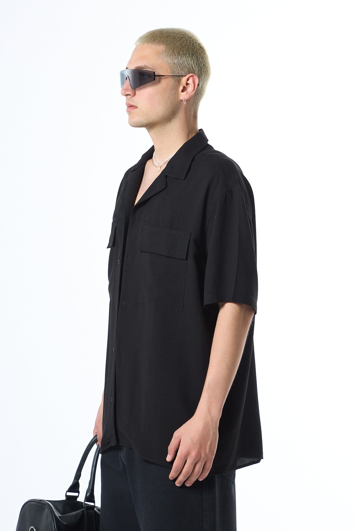 Oversize Çift Cepli Kısa Kol Keten Gömlek