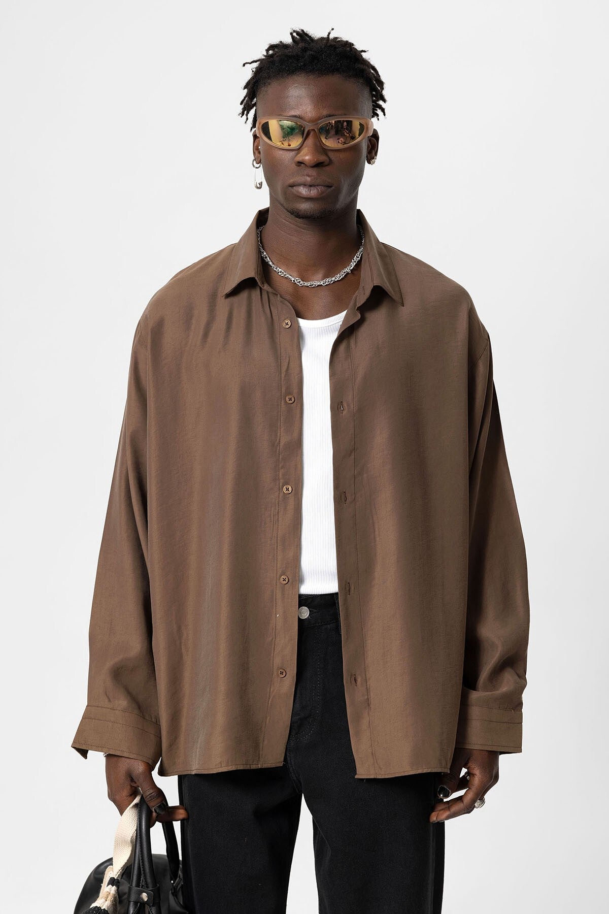 Basic Oversize Uzun Kollu Modal Karışımlı Gömlek