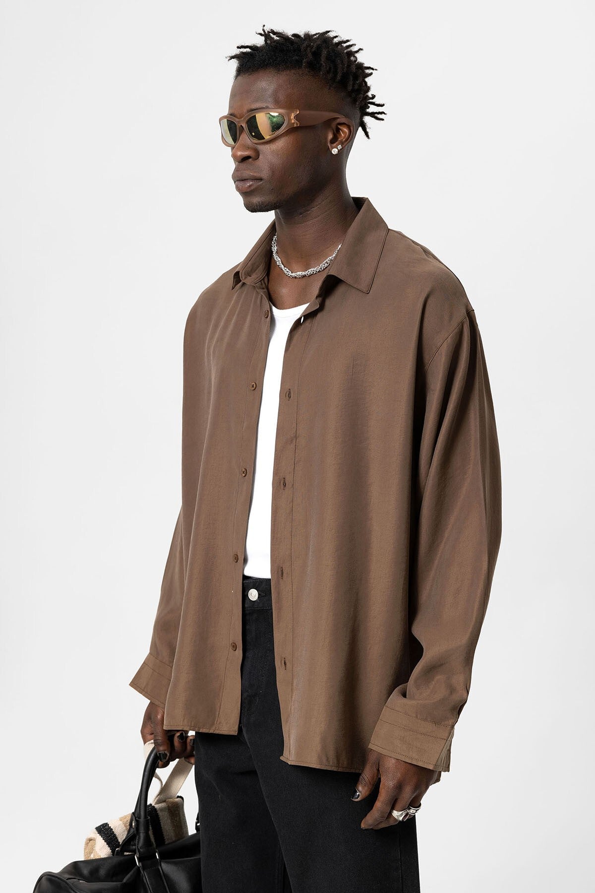 Basic Oversize Uzun Kollu Modal Karışımlı Gömlek