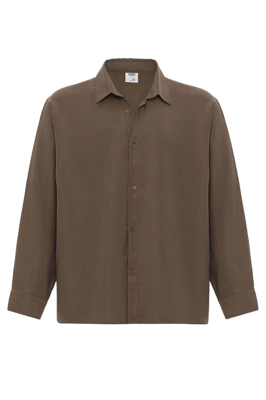 Basic Oversize Uzun Kollu Modal Karışımlı Gömlek