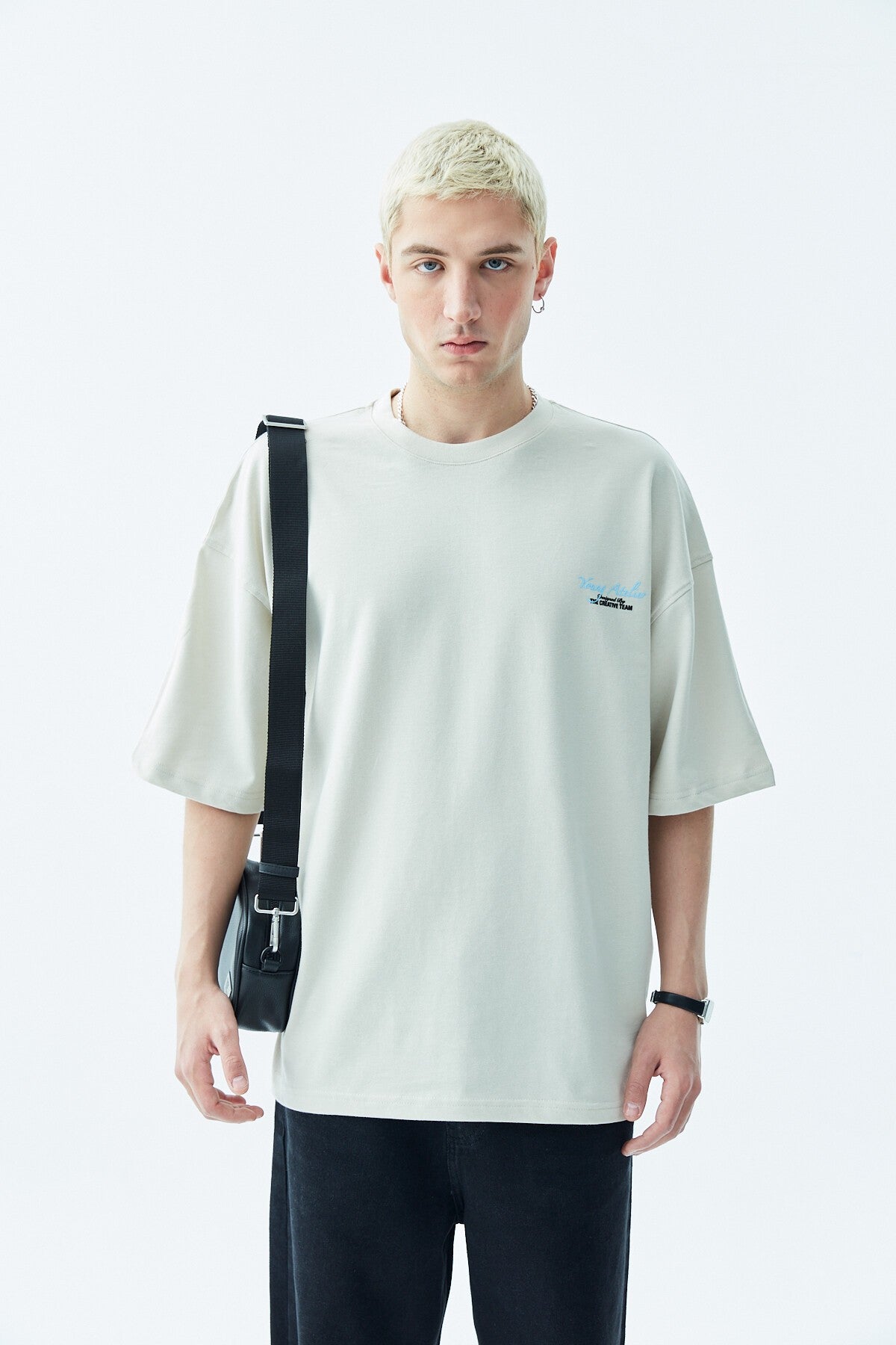 Baskılı Oversize Tişört-Açık Gri