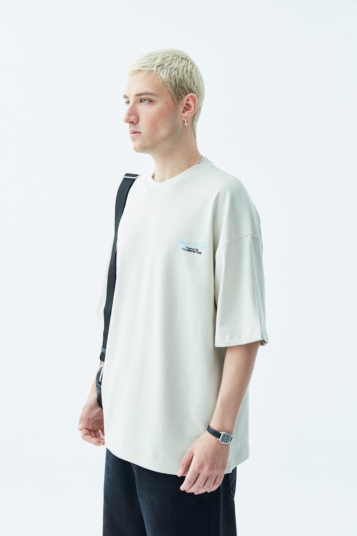 Baskılı Oversize Tişört-Açık Gri