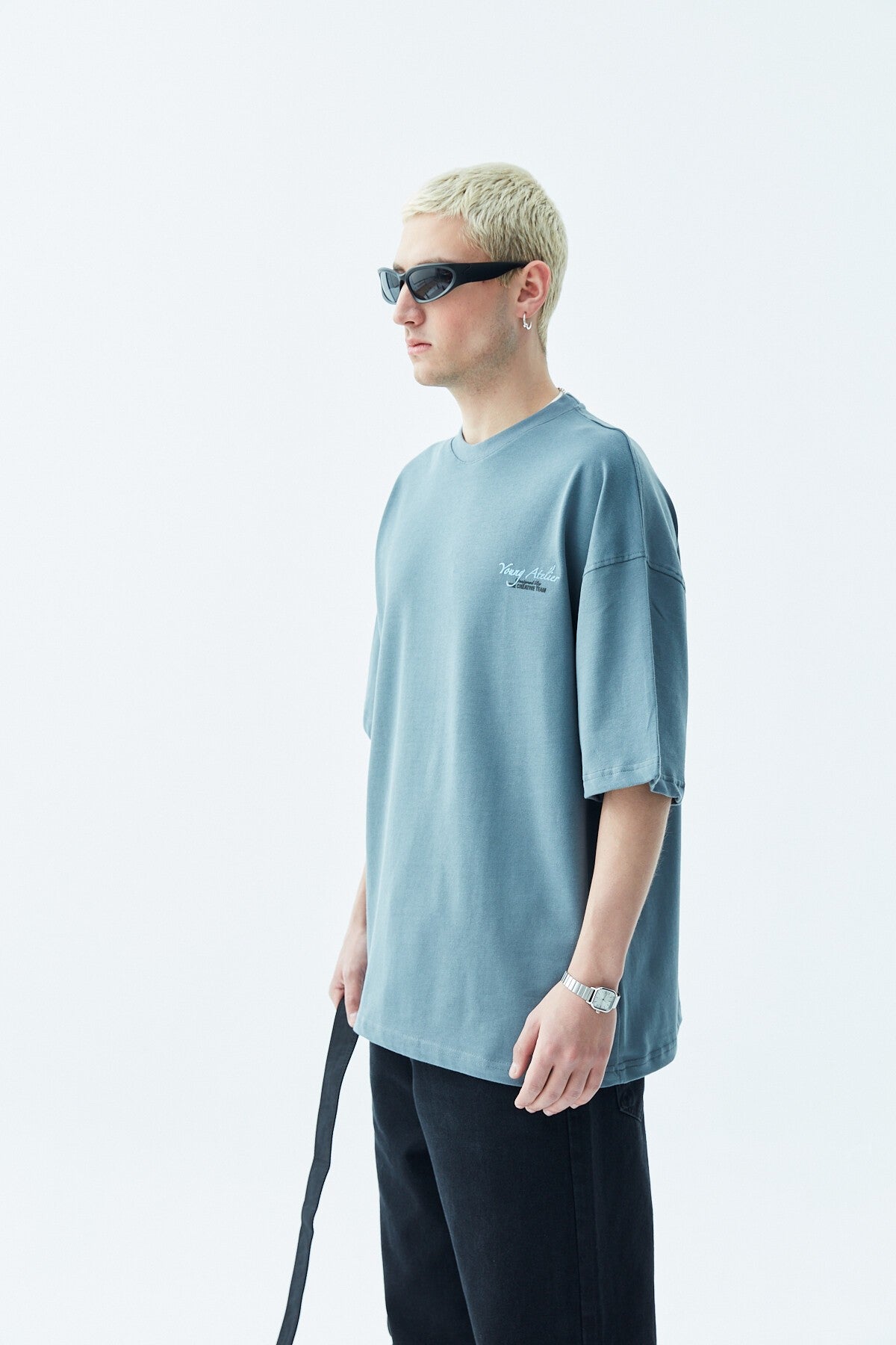 Baskılı Oversize Tişört-Açık Gri