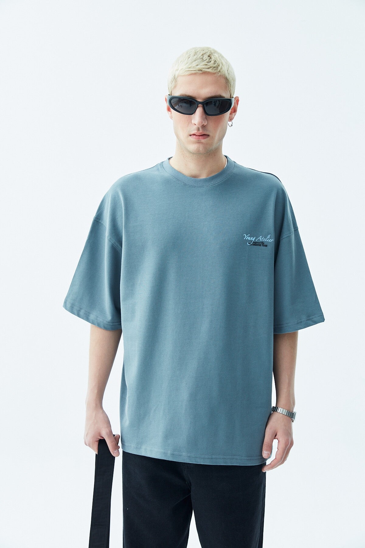 Baskılı Oversize Tişört-Açık Gri