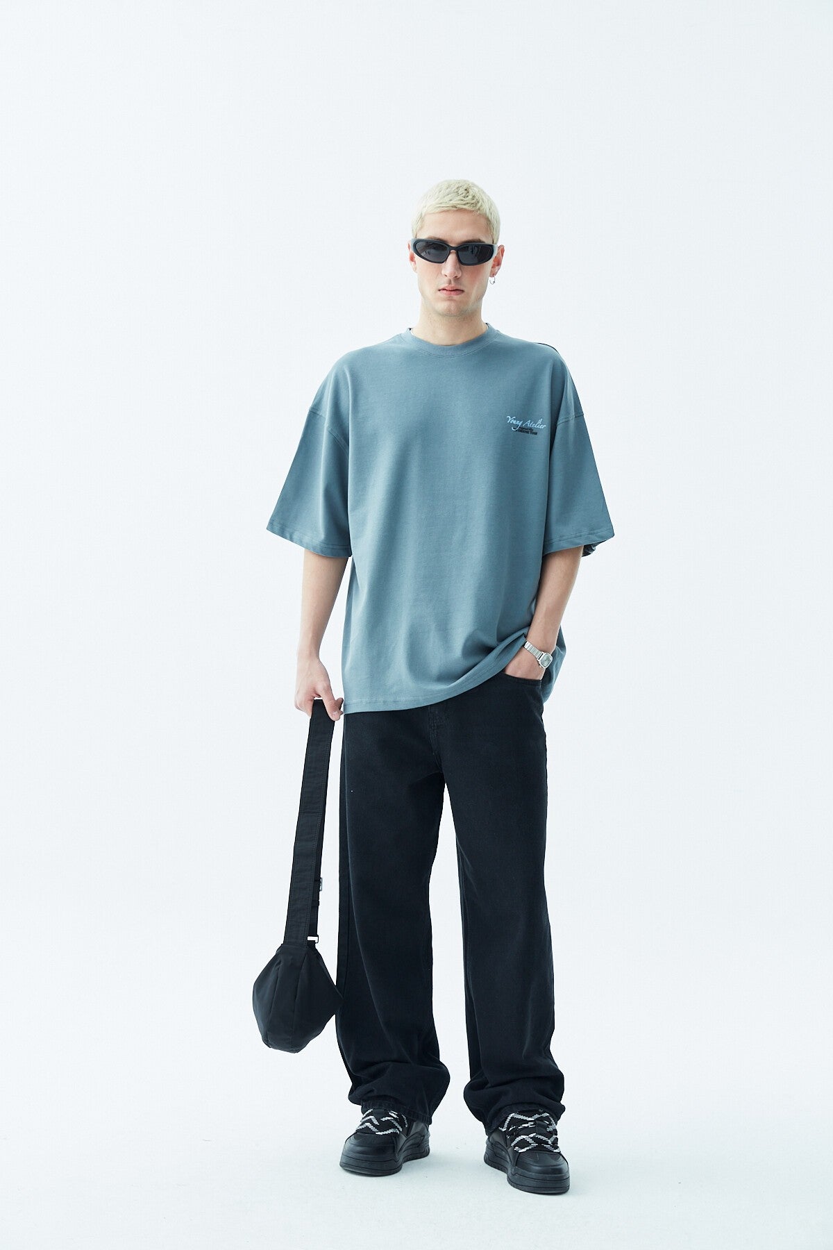 Baskılı Oversize Tişört-Açık Gri