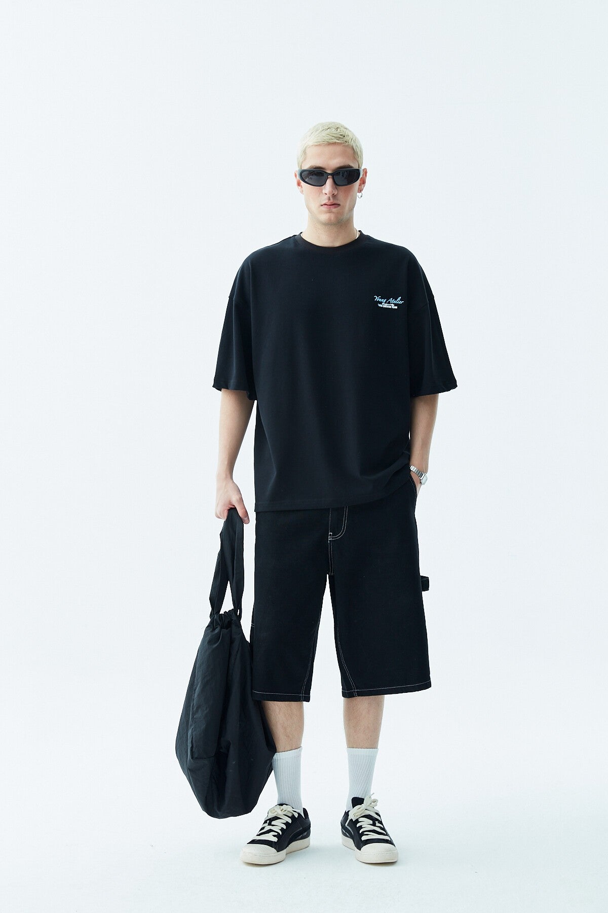 Baskılı Oversize Tişört-Açık Gri