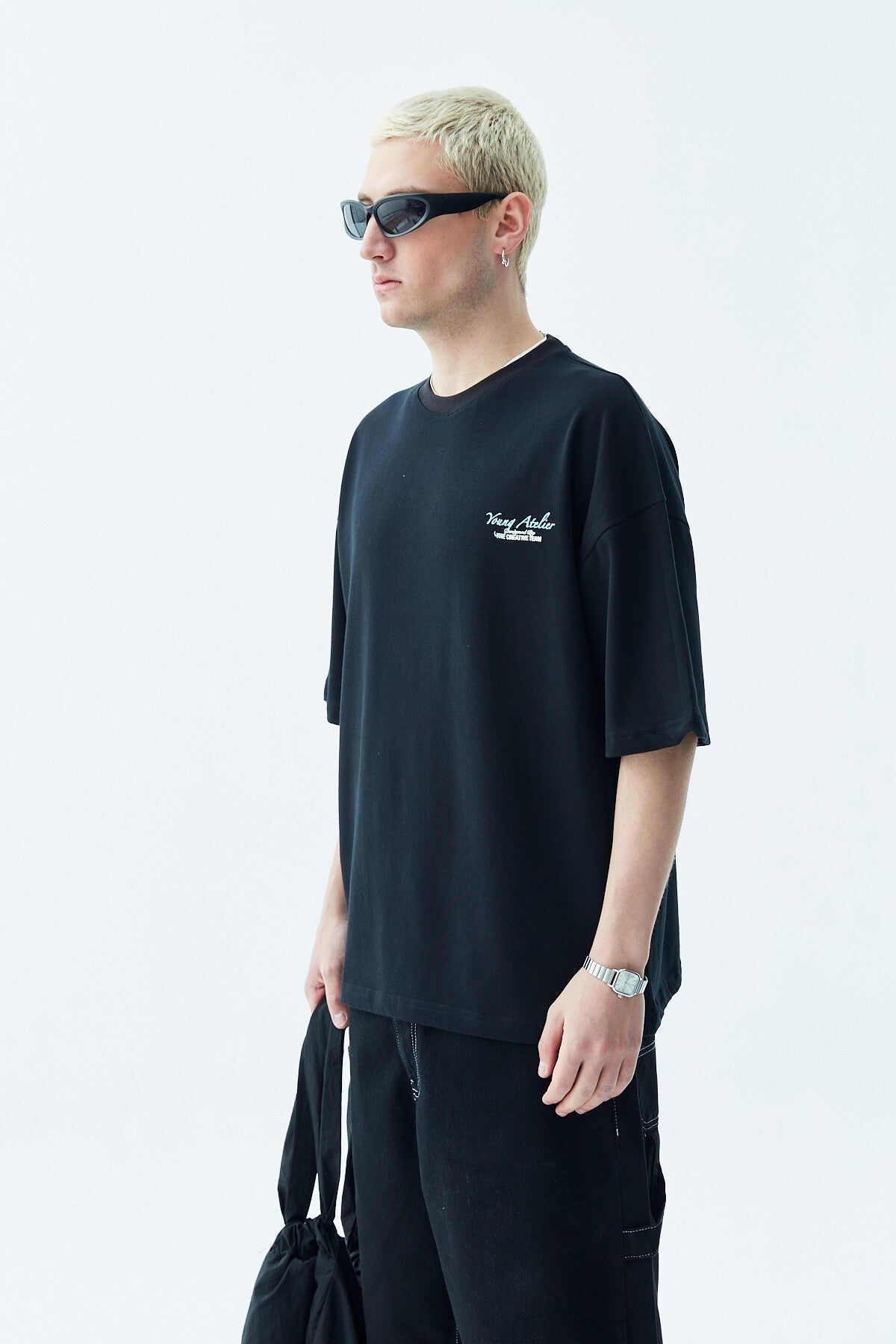 Baskılı Oversize Tişört-Açık Gri