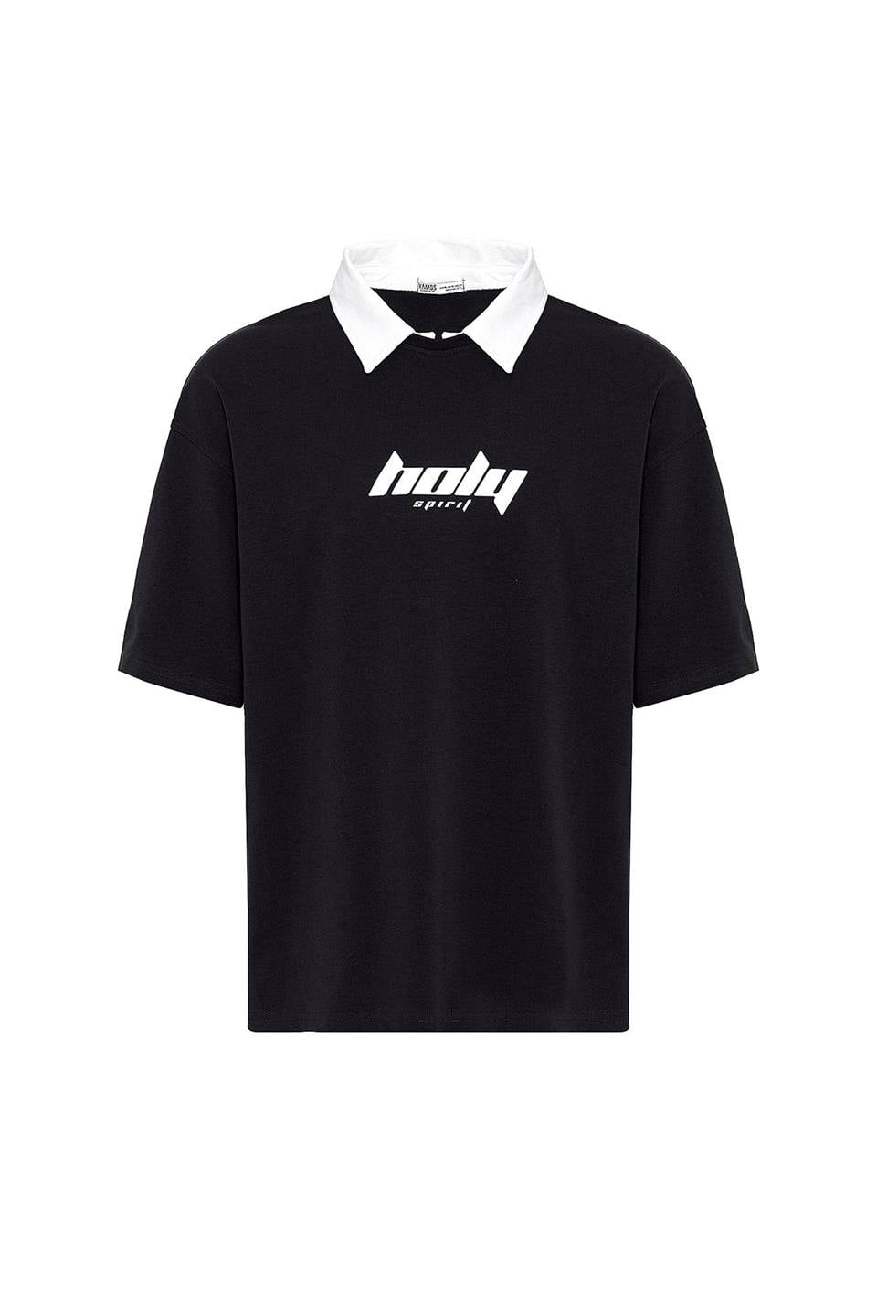 Polo Yaka Oversize Baskılı Tişört