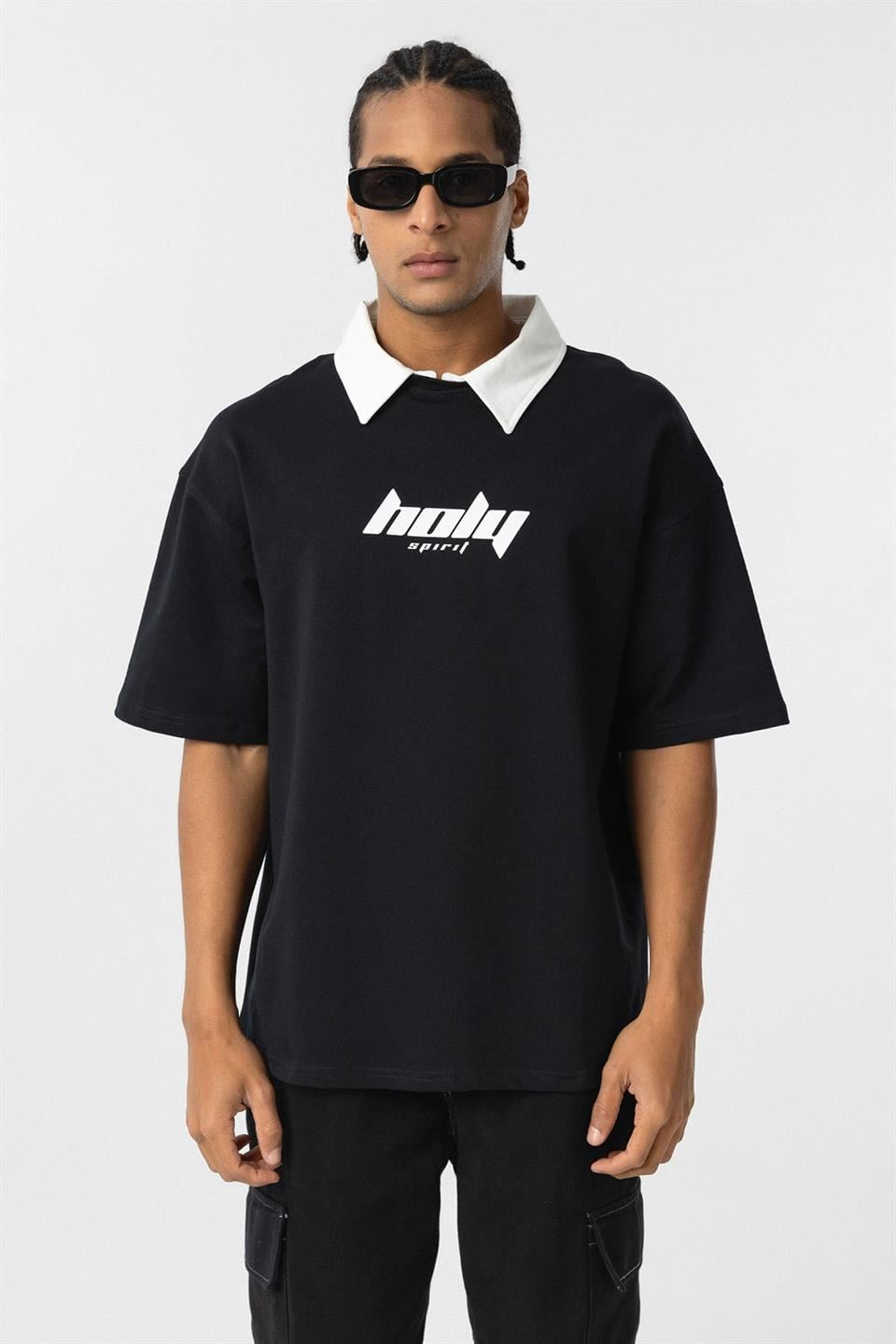Polo Yaka Oversize Baskılı Tişört