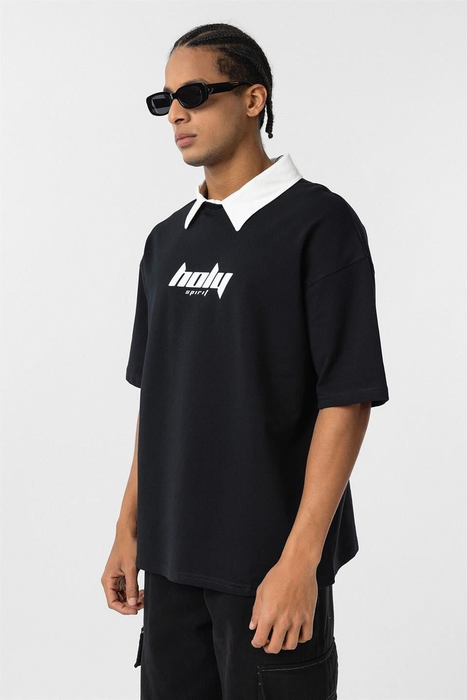 Polo Yaka Oversize Baskılı Tişört
