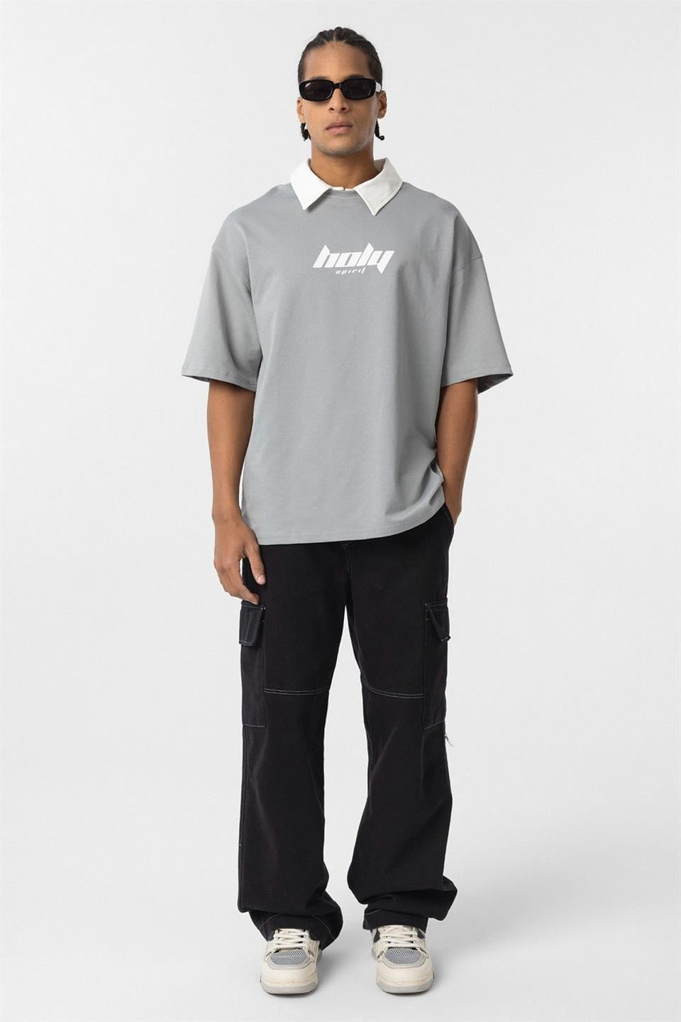 Polo Yaka Oversize Baskılı Tişört
