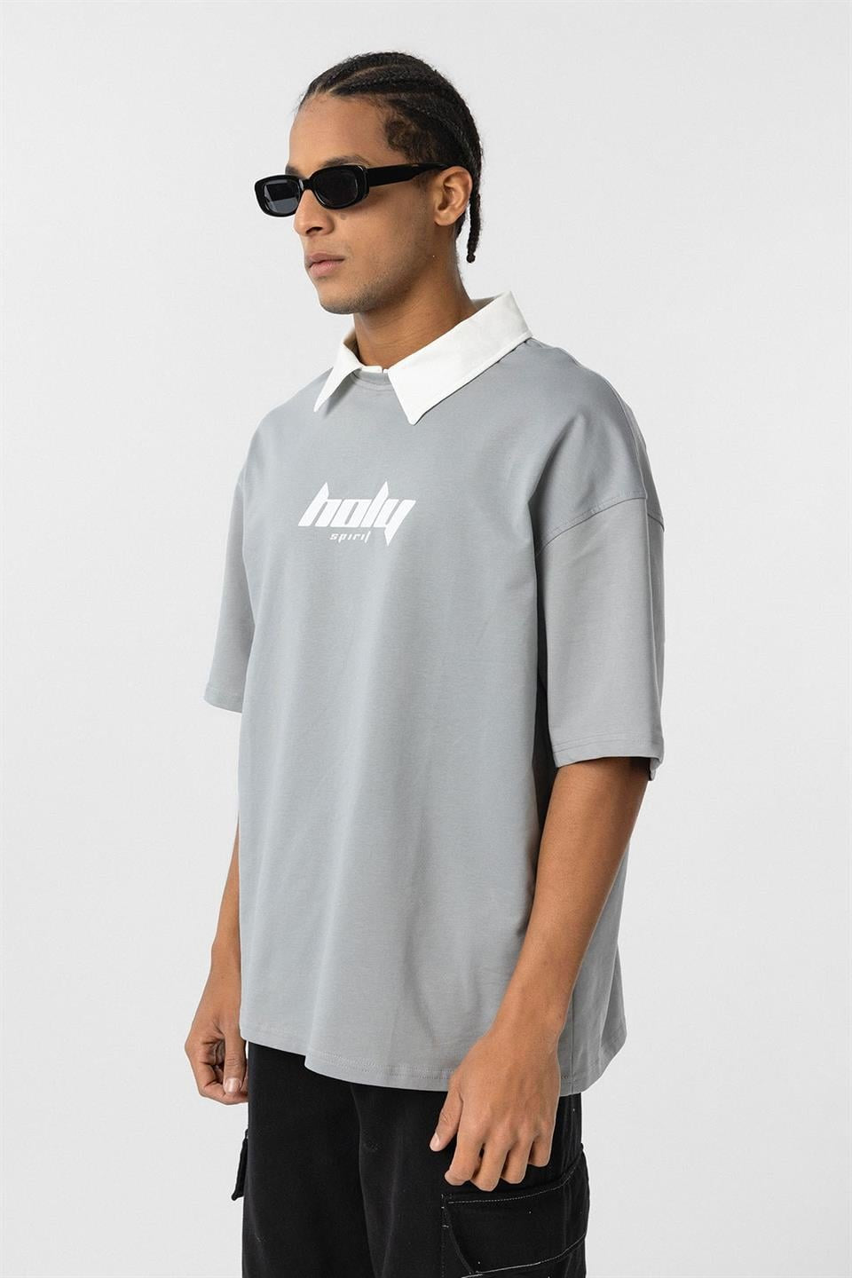 Polo Yaka Oversize Baskılı Tişört