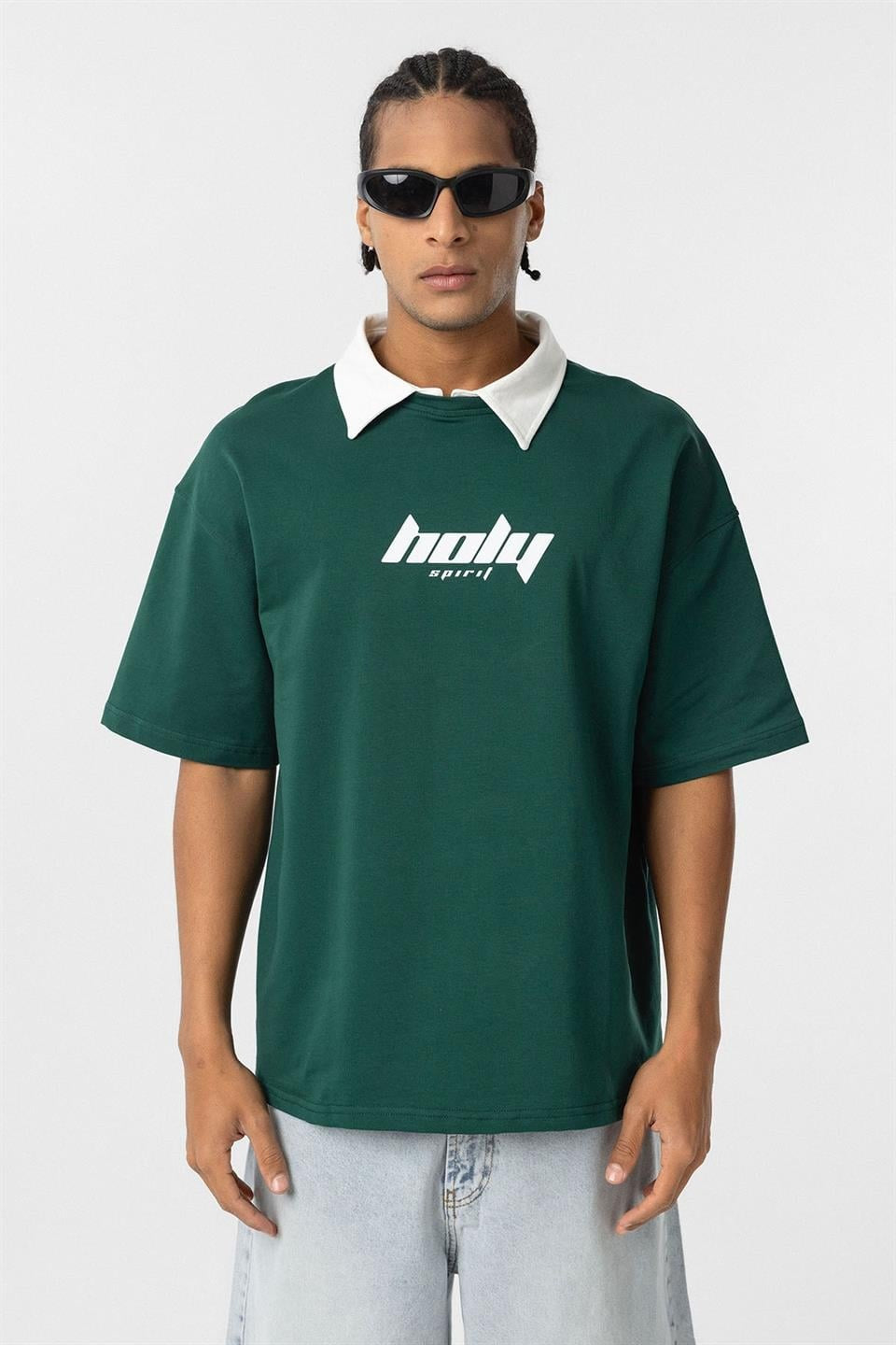 Polo Yaka Oversize Baskılı Tişört