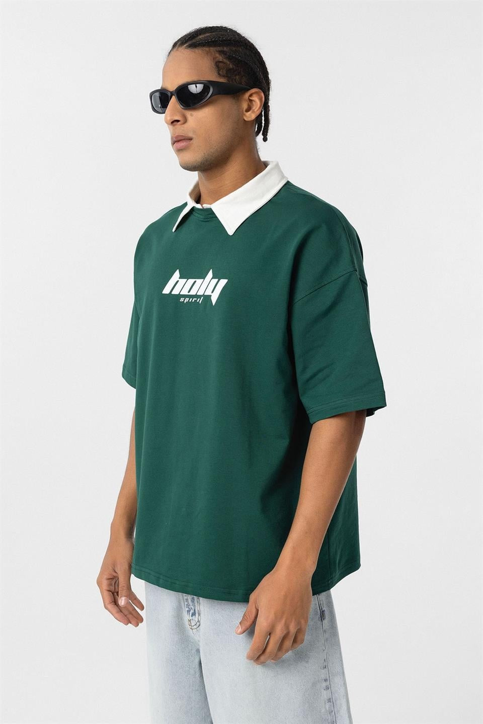 Polo Yaka Oversize Baskılı Tişört
