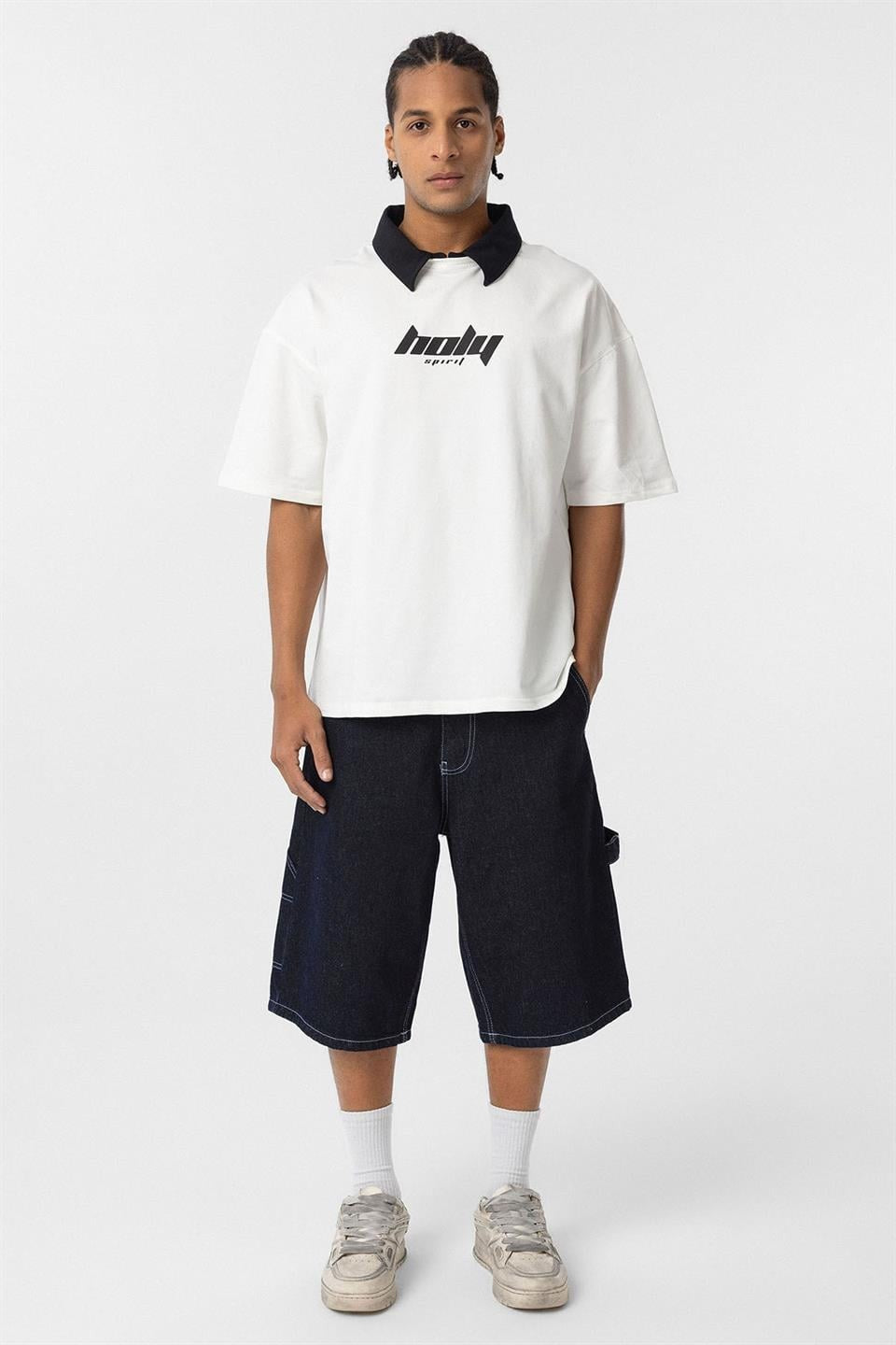 Polo Yaka Oversize Baskılı Tişört